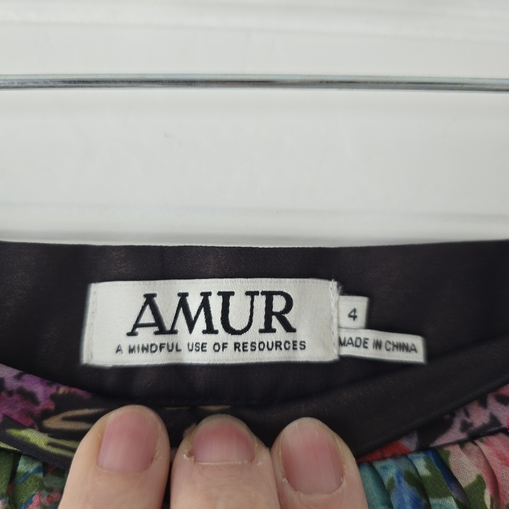 Amur Mica Skirt Tri Color Floral Pleated Hankerchief Hem Midi Skirt 4 - Picture 8 of 10